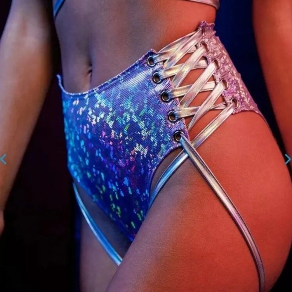 J. Valentine Purple holographic lace up rave bottoms